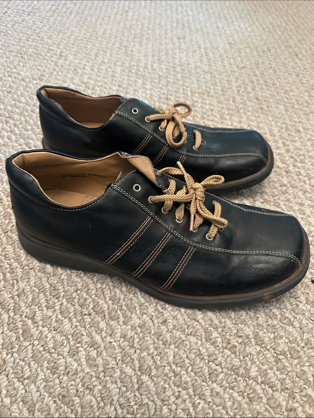 Men's Black Leather Slip-On Style Loafers with Tan Accents